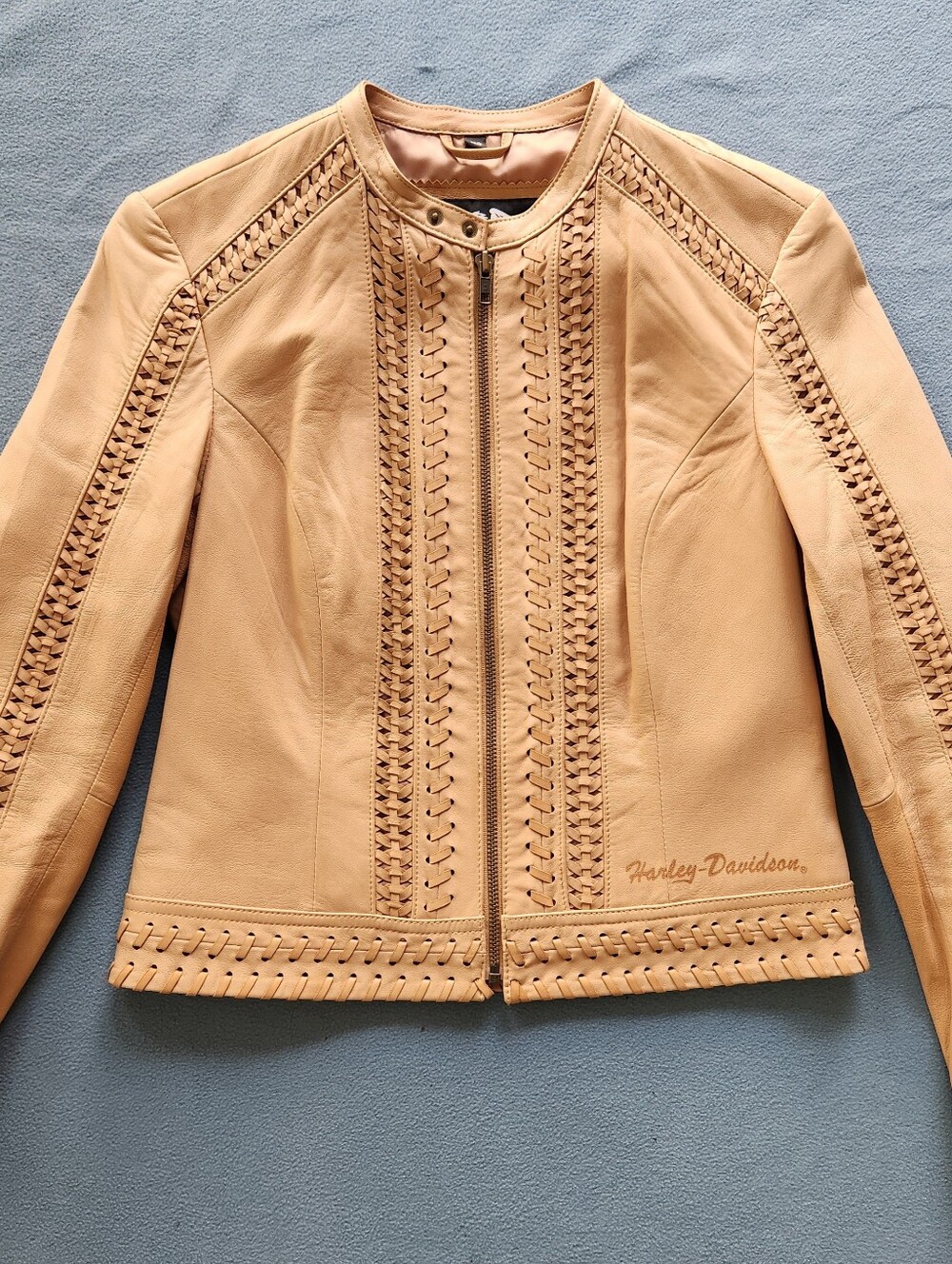 Harley-Davidson Women's Beige Leather Zip-Front Jacket - Picture 4 of 6